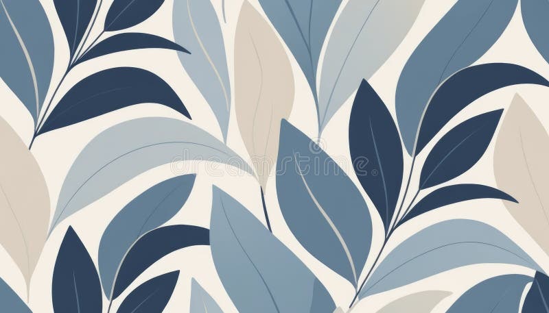 Serene Blue and Beige Abstract Leaf Pattern Seamless Repeat Background Texture stock illustration