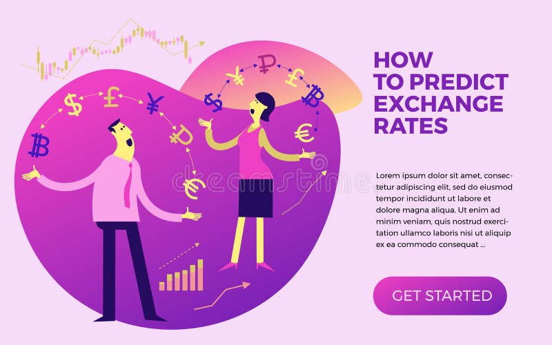Exchange of currency. Business infographics with illustrations of business situations. Illustration of a cheerful businesswoman j royalty free illustration Exchange of currency. Business infographics with illustrations of business situations. Illustration of a cheerful businesswoman j royalty free illustration