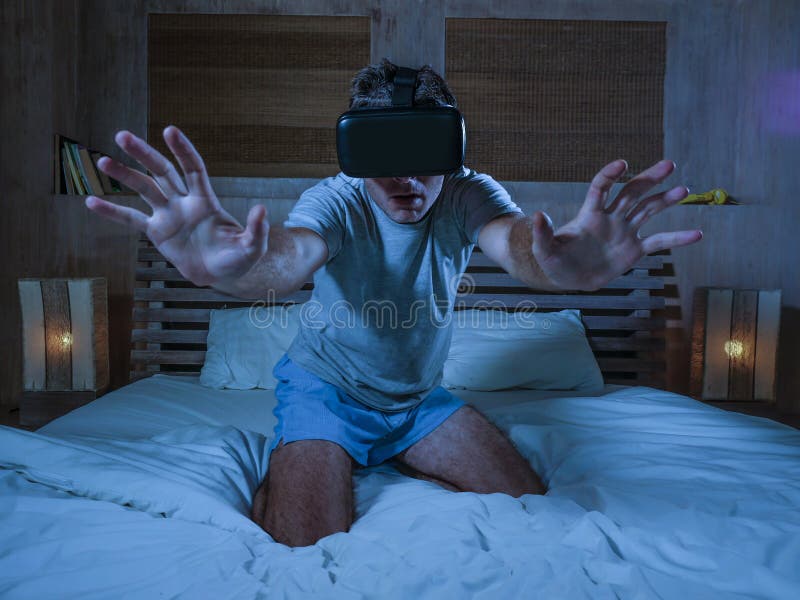 Excited And Amazed Man Wearing Vr Virtual Reality Goggles Device