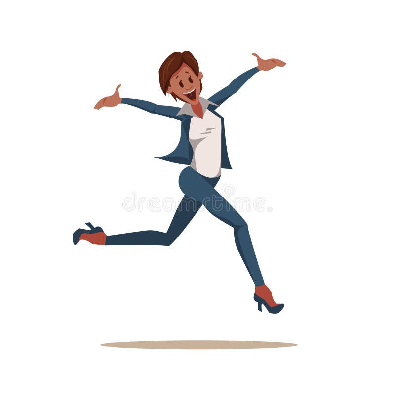 Excited Coworker Woman Wearing Pantsuit Jump Up