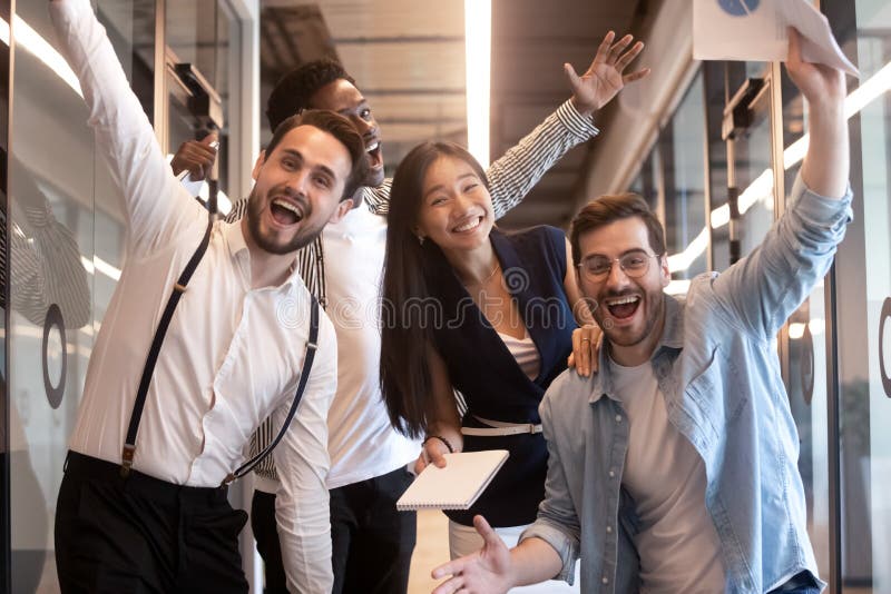 Excited Funny Multiethnic Business Team Stand in Office, Portrait Stock Image - Image of businesswoman, friendship: 154911301 Excited Funny Multiethnic Business Team Stand in Office, Portrait Stock Image - Image of businesswoman, friendship: 154911301