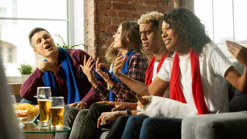 Excited Group Of People Watching Sport Match, Championship At Home