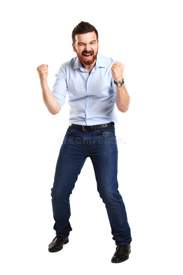 Excited Handsome Man with Arms Raised in Success Stock Image - Image of ...