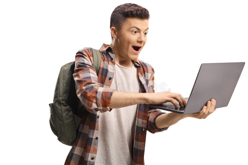 Excited and Happy Male Student Looking at a Laptop Computer Stock Image -  Image of smart, education: 169126659