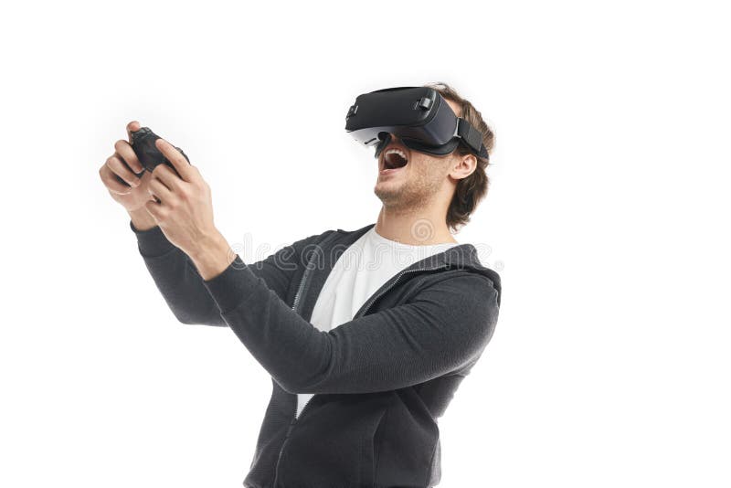 Try this One. Man Playing Video Game with Controller. Bearded Man Using  Virtual Reality Gamepad Stock Image - Image of game, gamepad: 213827793