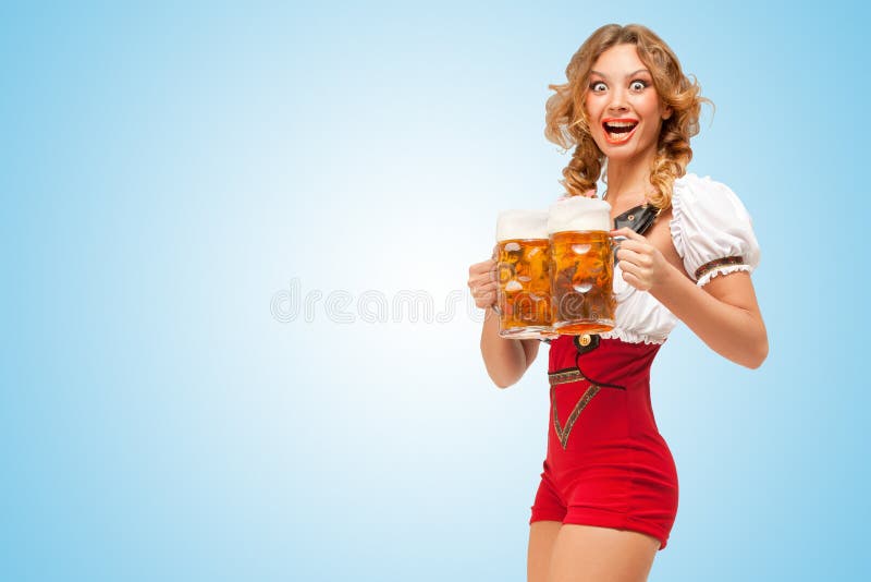 Excited Waitress Stock Image Image Of Fest Froth Drink 58359827