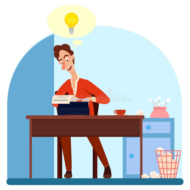 Excited Writer Character Having Idea Finish Story Stock Vector -  Illustration of book, cartoon: 189408654