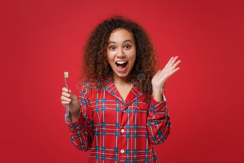 Excited Young African American Girl in Pajamas Homewear Posing Resting ...