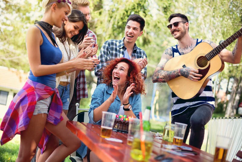 Excited young female have surprise party royalty free stock photography Excited young female have surprise party royalty free stock photography