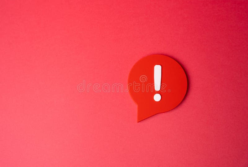 An exclamation mark on a red background. Warning and caution. Important message stock image