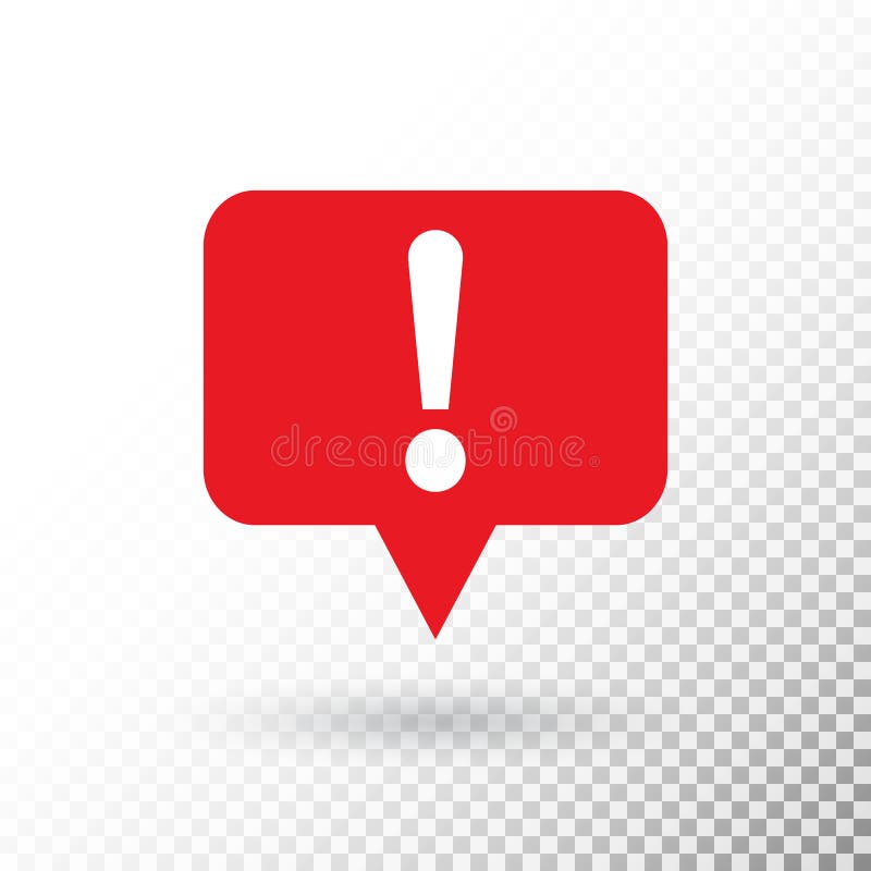 Exclamation mark in red speech bubble. Hazard warning symbol in flat design style. Attention button isolated on royalty free illustration