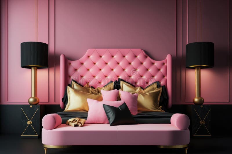 Exclusive Modern Bed and Bedroom, Generated Ai Stock Illustration