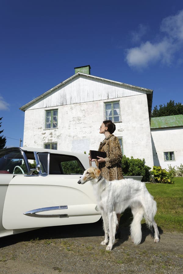 Exclusive woman with dog and car