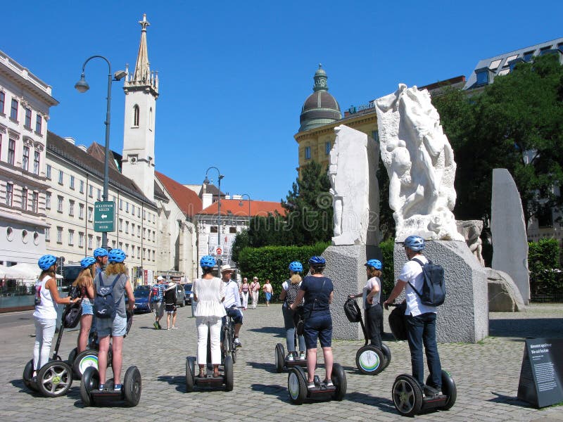 Excursion by segways in Vienna, group of people with guide royalty free stock photo