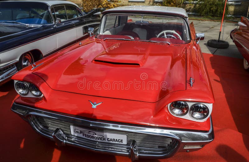 Executive four-seat coupe Ford Thunderbird with a powerful seven-liter engine and a three-speed automatic transmission at the "Old Car Land" retro car festival in Kyiv. Old thunderbird stock images, royalty-free photos and pictures