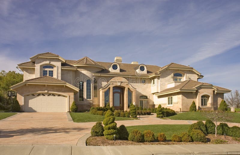 Executive Mansion with Circular Driveway Stock Image Image of lights