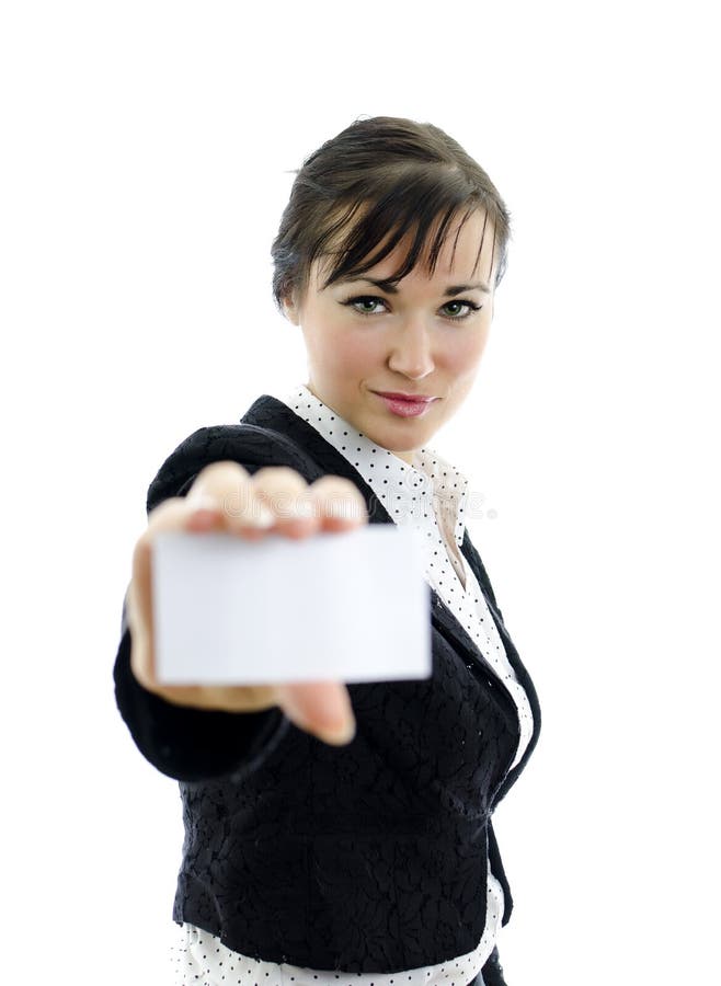 Executive woman with Business card or white sign