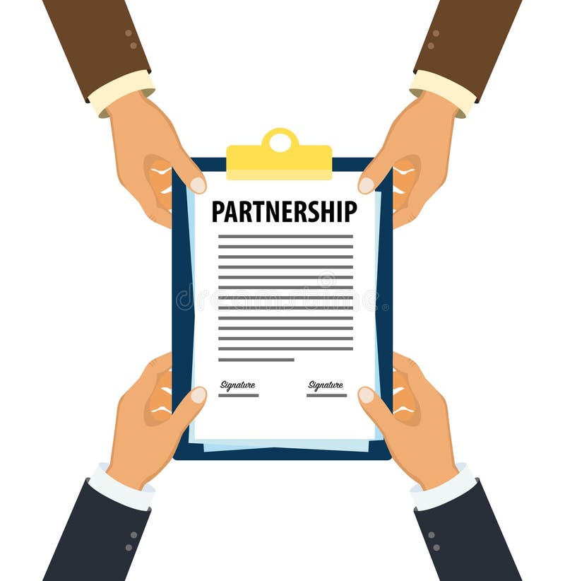 Executives handing over signed partnership document vector illustration