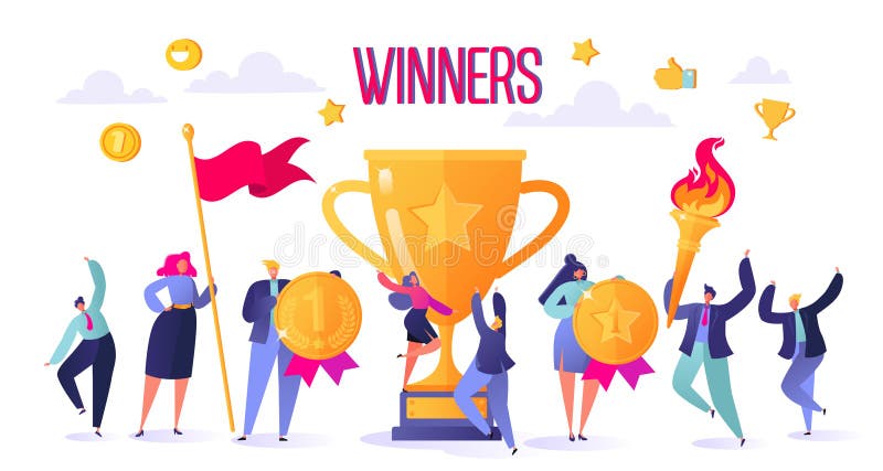 Executivos bem sucedidos com prêmio, cálice dourado Conceito de trabalhos de equipe bem sucedidos do negócio Homens e mulheres qu ilustração do vetor Executivos bem sucedidos com prêmio, cálice dourado Conceito de trabalhos de equipe bem sucedidos do negócio Homens e mulheres qu ilustração do vetor