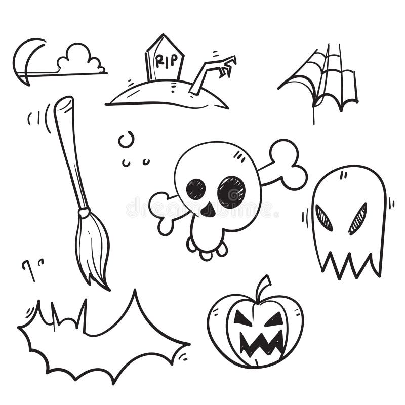 conjunto de doodle de vetor de clipart de halloween. um desenho de