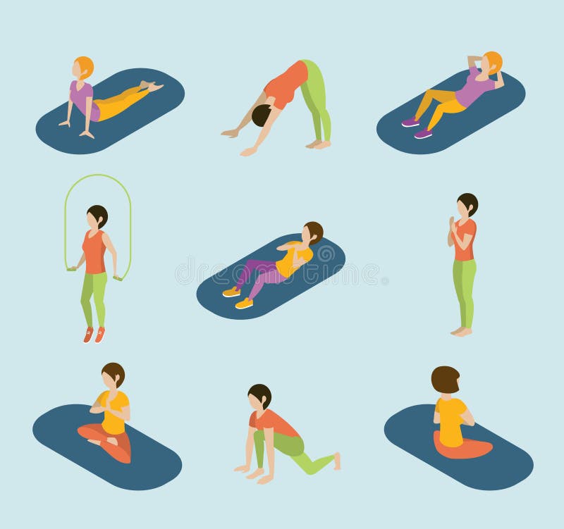 Exercice de séance d'entraînement de gymnastique de gymnase de yoga de femmes de sports illustration libre de droits Exercice de séance d'entraînement de gymnastique de gymnase de yoga de femmes de sports illustration libre de droits