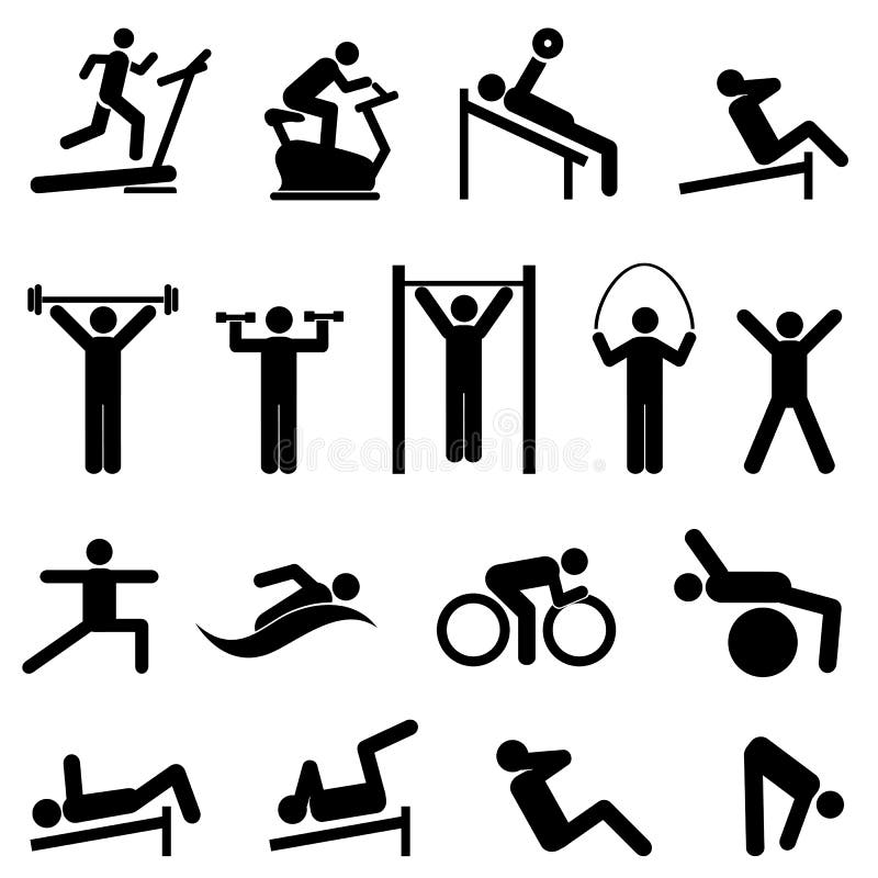Exercise, fitness, health and gym icons