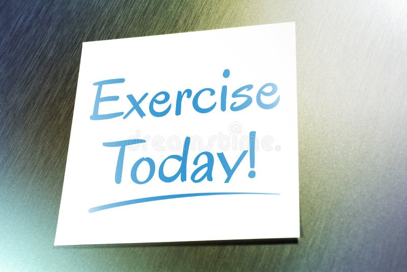 Exercise Reminder for Today on Paper Lying on Aluminium Stock Image