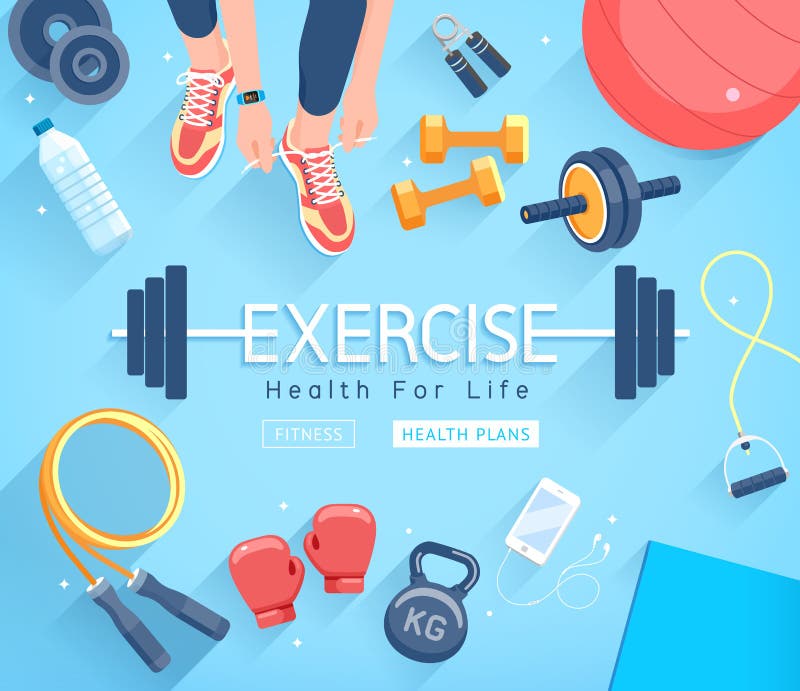 Exercises Conceptual Design. Young People Doing Workout. Sport Fitness  Banner Promotion Background Stock Vector - Illustration of footwear,  muscular: 170076963