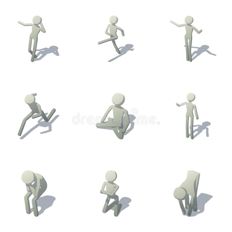Exercises man icons set, isometric style vector illustration Exercises man icons set, isometric style vector illustration