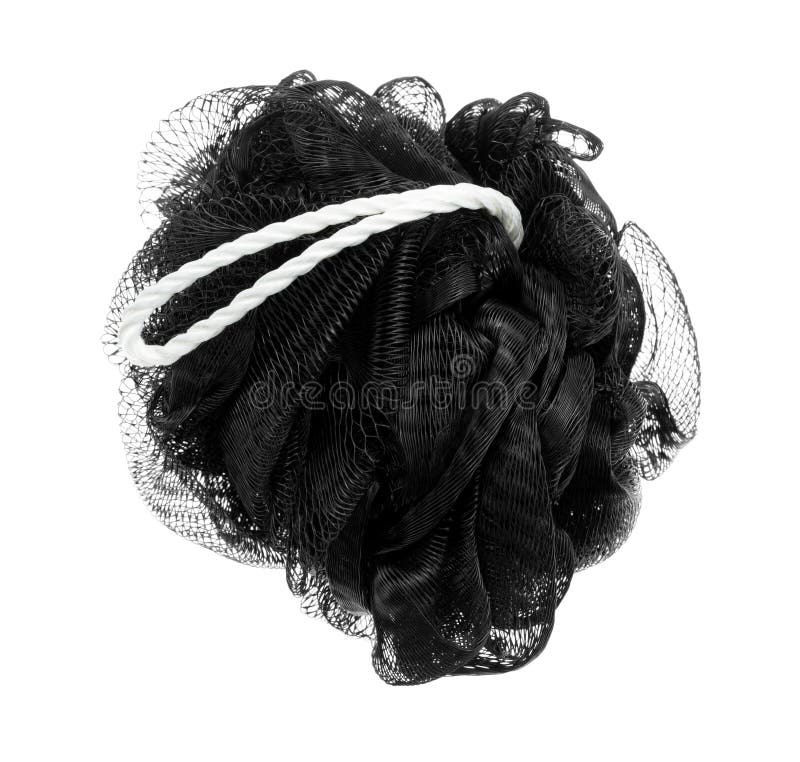 Exfoliating black mesh sponge on a white background royalty free stock photos