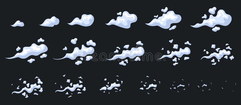 Exhaust Animation. Animate Smoke Cloud, Cartoon Dust 2d Animated Effect for  Game, Frame Sprite Sheet Motion Steam Stock Vector - Illustration of frame,  isolated: 236812458