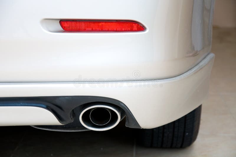 White car exhaust pipe stock image. Image of background 33599835