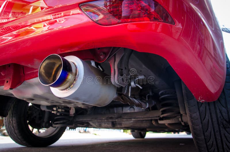 Exhaust pipe of red car stock image. Image of modern 166393945