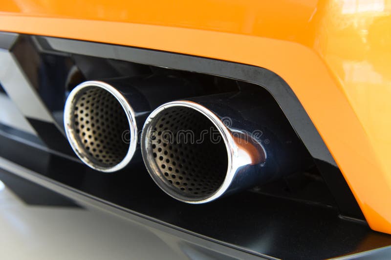 Exhaust Pipe of Yellow Sport Car Stock Image Image of vehicle, tail