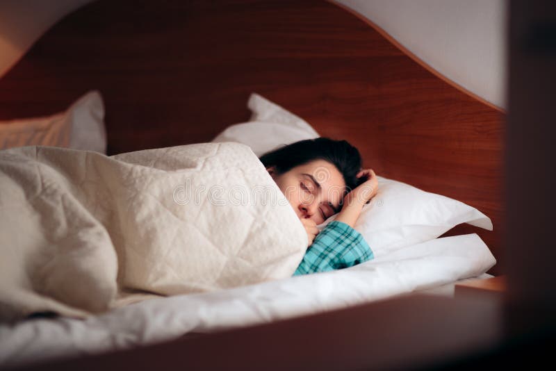 Exhausted Woman Sleeping Covered in a Blanket Stock Image - Image of ...