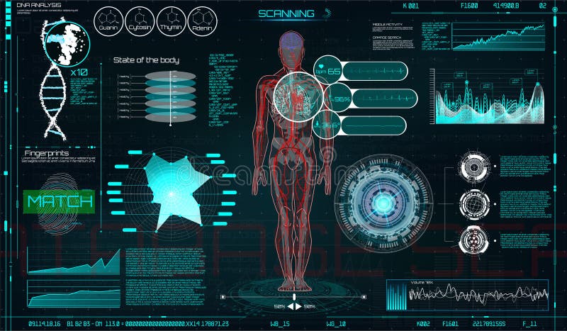 Exhibición ascendente HUD UI de la cabeza para el App médico stock de ilustración Exhibición ascendente HUD UI de la cabeza para el App médico stock de ilustración
