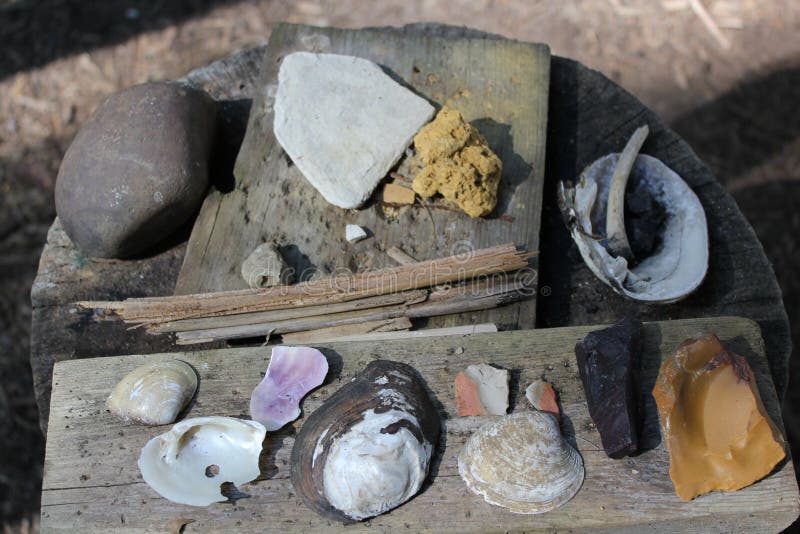 Exhibición de las cáscaras usadas por los naturales superiores de Ohio Valley en el Meadowcroft Rockshelter y pueblo histórico fotografía de archivo libre de regalías Exhibición de las cáscaras usadas por los naturales superiores de Ohio Valley en el Meadowcroft Rockshelter y pueblo histórico fotografía de archivo libre de regalías