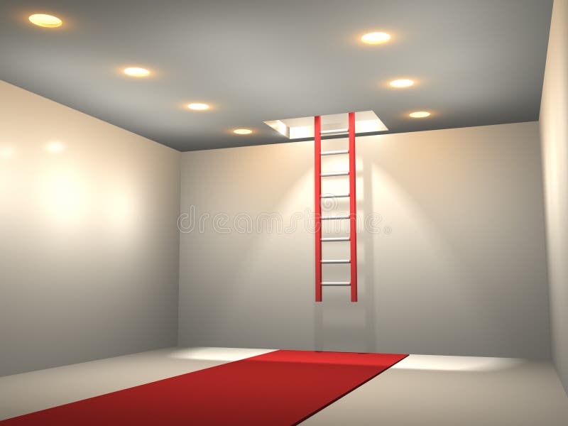 An exit from a closed room. A ladder leading to the upper floor found ahead of the course. An abstract concept representing a ray stock illustration