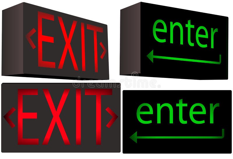 EXIT enter illuminated box sign symbols vector illustration