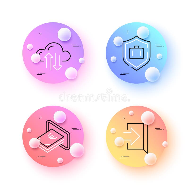 Exit, Luggage protect and Cash minimal line icons. For web application, printing. Vector vector illustration