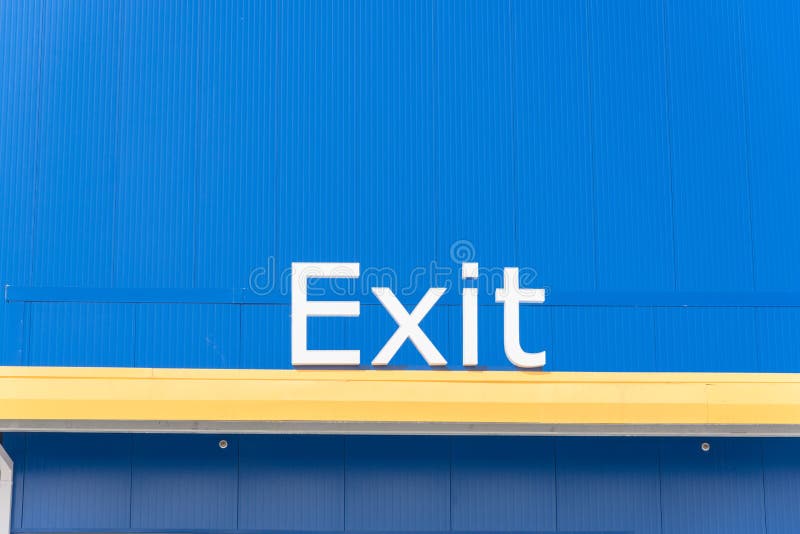 Exit Sign Closeup on Blue Background Stock Image Image of evacuate