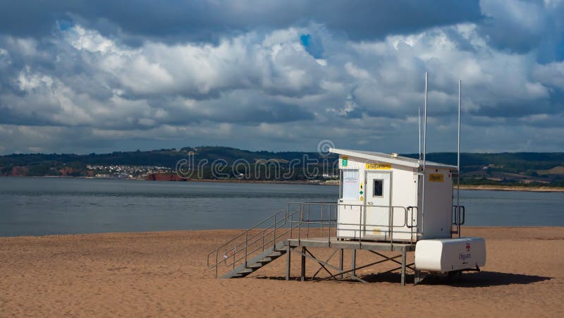 Exmouth, UK - August 03 2020: Lifeguard station on the beach