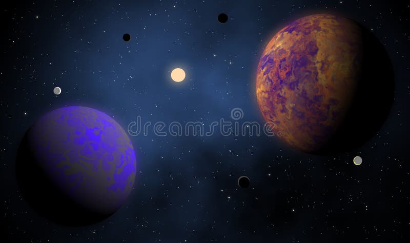 Exoplanets em um fundo estrangeiro do projeto de sistema solar ilustração stock Exoplanets em um fundo estrangeiro do projeto de sistema solar ilustração stock