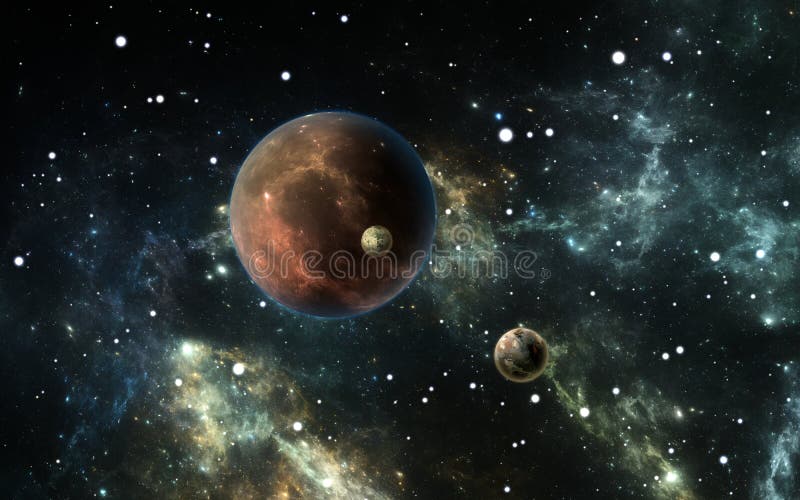 Exoplanets ou planetas Extrasolar com as estrelas na nebulosa do fundo ilustração do vetor Exoplanets ou planetas Extrasolar com as estrelas na nebulosa do fundo ilustração do vetor