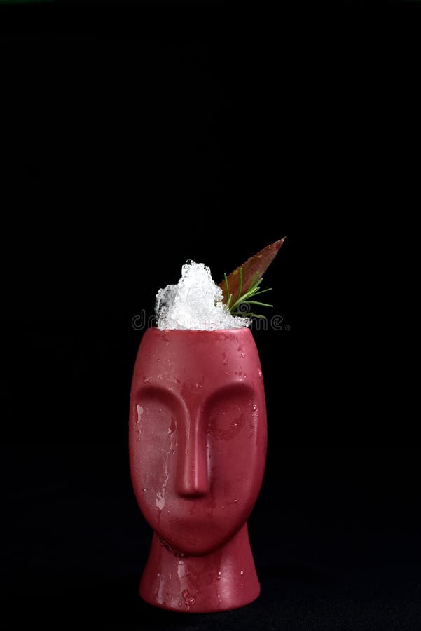 Exotic Citrus Fruit Drink and Ice Isolated on Black Background Stock