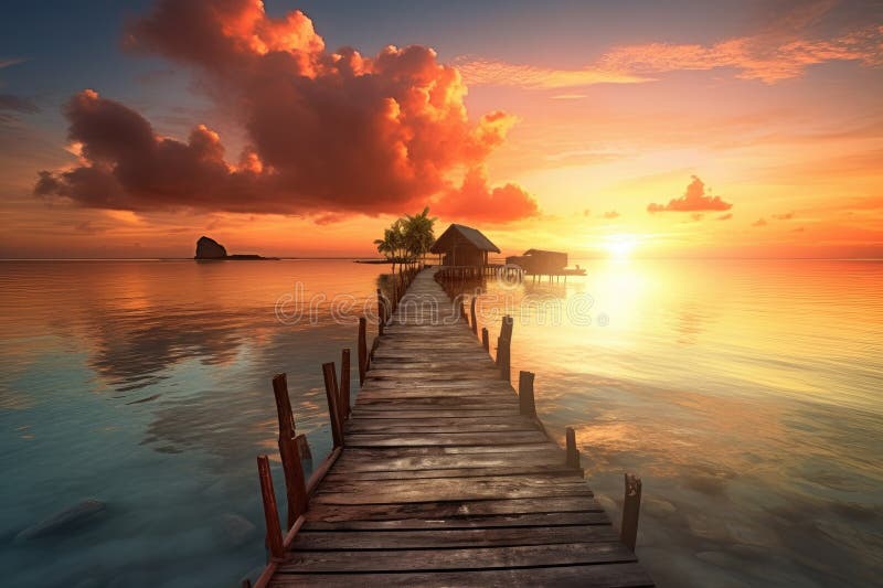 Exotic destination, with view of the sunrise in the horizon vector illustration