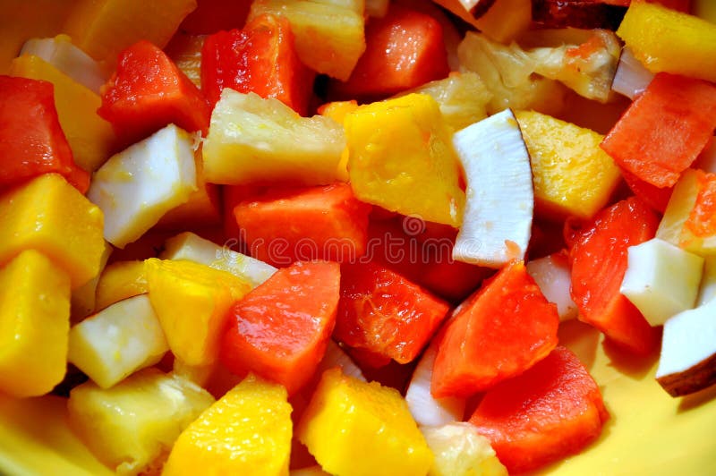Exotic fruit salad : coconut, papaya, mango royalty free stock photos Exotic fruit salad : coconut, papaya, mango royalty free stock photos