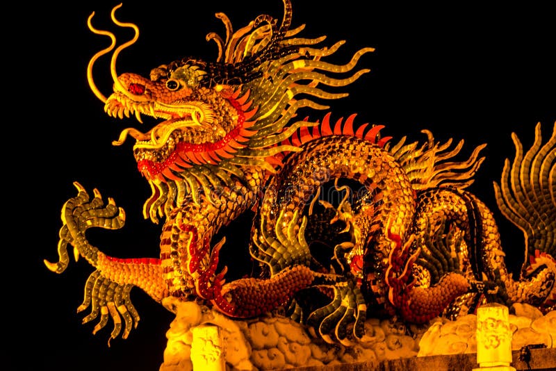 344 Golden Dragon Chinese Style Black Background Art Stock Photos