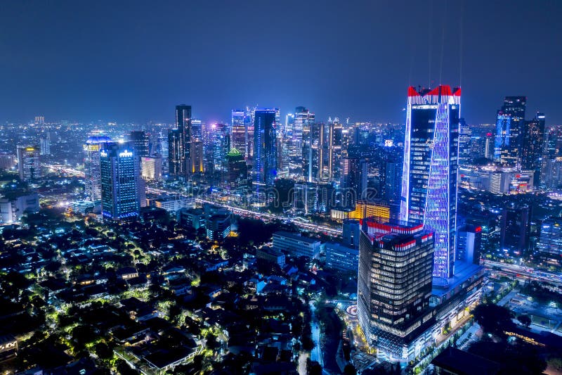 Exotic Jakarta City with Night Lights Editorial Photo - Image of center