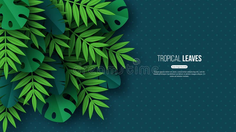Exotic jungle tropical palm leaves. Summer floral design with dotted dark turquoise color background, vector vector illustration Exotic jungle tropical palm leaves. Summer floral design with dotted dark turquoise color background, vector vector illustration